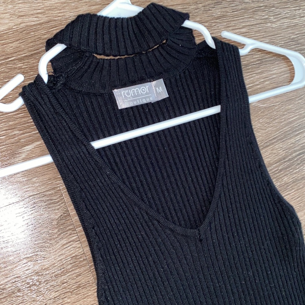 LF Rumor Boutique Ribbed Knit Little Black Dress